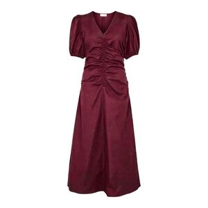 NEW Minimum Dulli Cotton Ruched V Neck Midi Dresss Size 36/ S